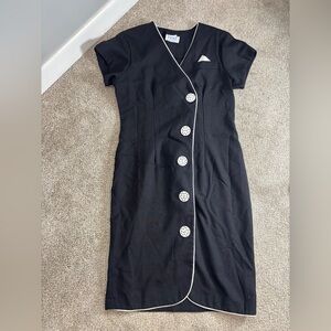 Vintage Linen Peri Petites Black and white 1950s Look MIDI Bodycon Medium Dress